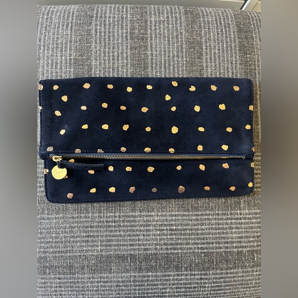 Clare V. Handbags - Like new Clare v rose gold metallic dot on navy suede fold over clutch